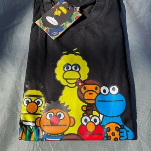 Bape Black Tee with Colorful Characters